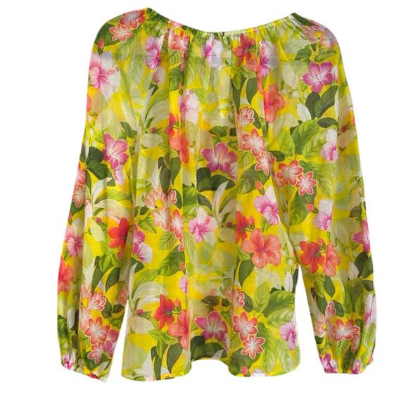 NEW Tommy Bahama Happy Hour Flower Peasant Silk/Cotton Top XS, Green Pink - Picture 5 of 6